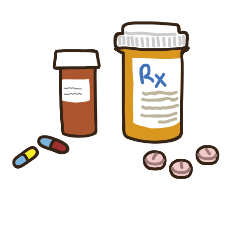 Medication with labeled containers